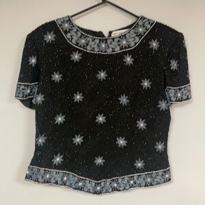 Papell Boutique Evening Lg silk beaded top/ blouse